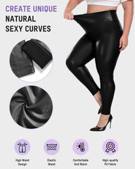 Plus Size High-Waist Fleece Lined Faux Leather Leggings