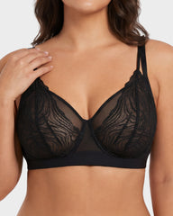 Plus Size Lace Mesh Full-Coverage Underwire Bra
