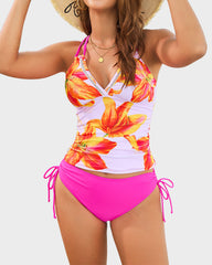 Printed Crisscross Back Tankini Bikini Set