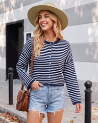 Relaxed Striped Button-Front Knit Cardigan