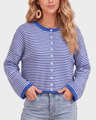 Relaxed Striped Button-Front Knit Cardigan