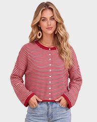 Relaxed Striped Button-Front Knit Cardigan