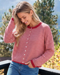Relaxed Striped Button-Front Knit Cardigan