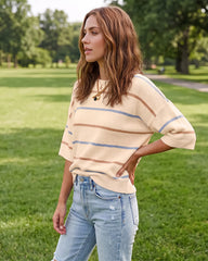 Relaxed Striped Crewneck Short-Sleeve Knit Pullover
