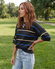 Relaxed Striped Crewneck Short-Sleeve Knit Pullover