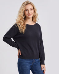 Relaxed Wide Scoop-Neck Drop-Shoulder Knit Sweater