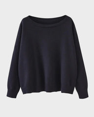 Relaxed Wide Scoop-Neck Drop-Shoulder Knit Sweater