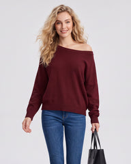 Relaxed Wide Scoop-Neck Drop-Shoulder Knit Sweater