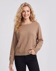 Relaxed Wide Scoop-Neck Drop-Shoulder Knit Sweater