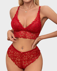 Romantic Lace Triangle Bra & Panty Lingerie Set(3 Pack)
