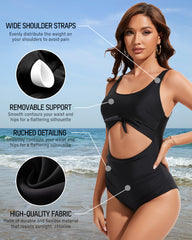 Ruched Tie-Knot Tummy Control One-Piece Swimsuit