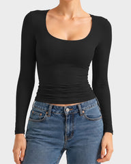 Scoop-Neck Long-Sleeve Slim-Fit Top