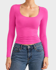Scoop-Neck Long-Sleeve Slim-Fit Top