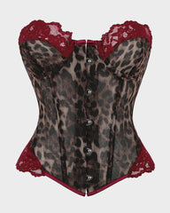 Sheer Mesh Lace-Trim Front-Hook Overbust Corset