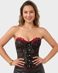 Sheer Mesh Lace-Trim Front-Hook Overbust Corset
