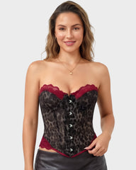 Sheer Mesh Lace-Trim Front-Hook Overbust Corset