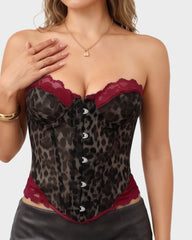 Sheer Mesh Lace-Trim Front-Hook Overbust Corset