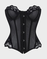 Sheer Mesh Lace-Trim Front-Hook Overbust Corset