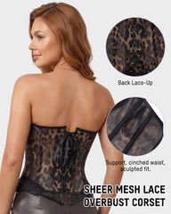 Sheer Mesh Lace-Trim Front-Hook Overbust Corset