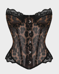 Sheer Mesh Lace-Trim Front-Hook Overbust Corset