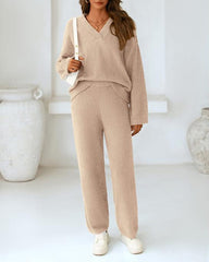Soft Fuzzy V-Neck Loungewear Set