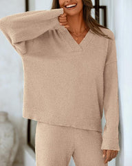 Soft Fuzzy V-Neck Loungewear Set
