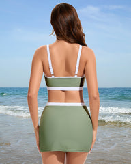Sporty Color Block Side Slit Skirted Bikini Set