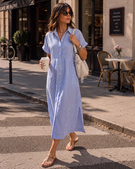 Striped Cotton Button-Front Midi Shirt Dress