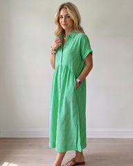 Striped Cotton Button-Front Midi Shirt Dress