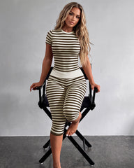 Striped Crop Top & Capri Leggings Set