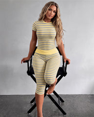 Striped Crop Top & Capri Leggings Set