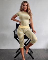 Striped Crop Top & Capri Leggings Set