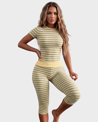 Striped Crop Top & Capri Leggings Set