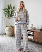 Striped Mock Neck Drop-Shoulder Two-Piece Set