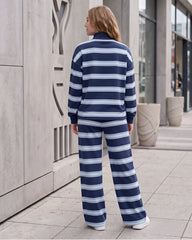 Striped Mock Neck Drop-Shoulder Two-Piece Set