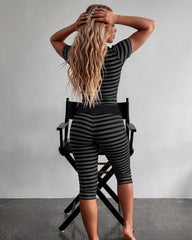 Striped Crop Top & Capri Leggings Set
