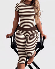 Striped Crop Top & Capri Leggings Set