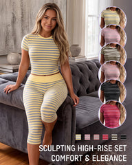 Striped Crop Top & Capri Leggings Set