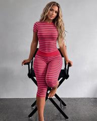 Striped Crop Top & Capri Leggings Set