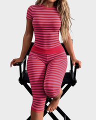 Striped Crop Top & Capri Leggings Set