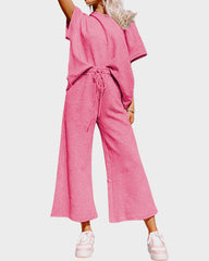 Textured Knit Two-Piece Lounge Set with Drawstring Waist