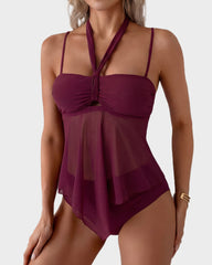 Twist-Front Halter Tummy Control Tankini