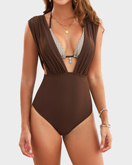 Two-in-One Draped Halter Bikini Swimsuit
