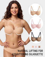 Underwire Push-Up Balconette Bra With Removable Straps