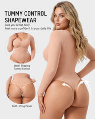 V-Neck Long-Sleeve Seamless Shaping Bodysuit