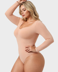 V-Neck Long-Sleeve Seamless Shaping Bodysuit