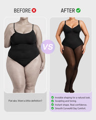 V-Neck Shaping Bodysuit with Fleece-Lined Tights