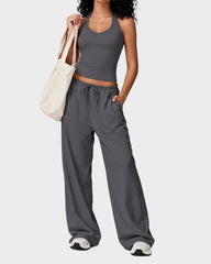 V-Neck Strappy-Back Top & Wide-Leg Pants Set