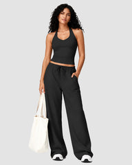 V-Neck Strappy-Back Top & Wide-Leg Pants Set