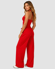 V-Neck Strappy-Back Top & Wide-Leg Pants Set